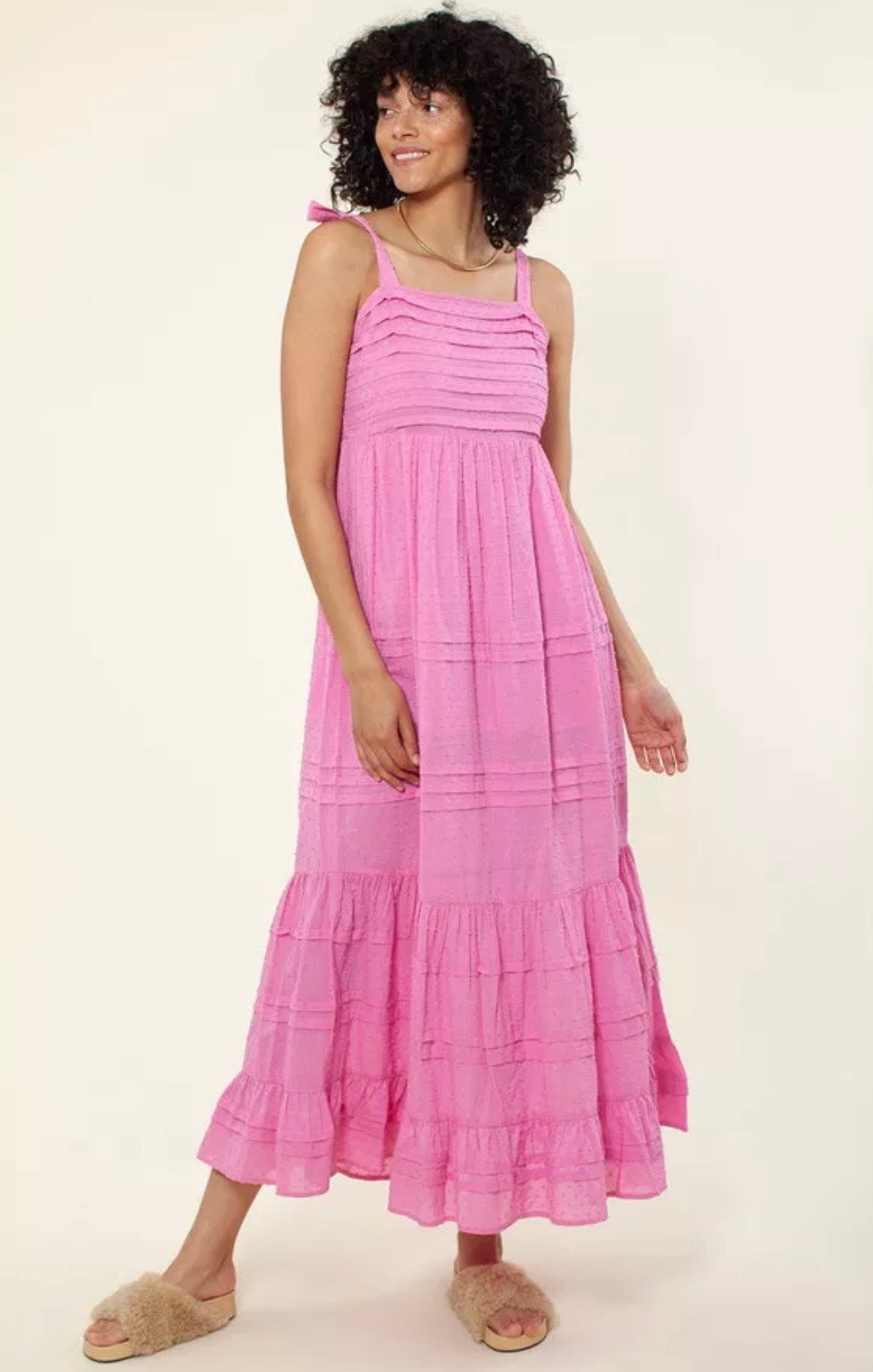 New Hale Bob Sayen Pink Maxi Dress Large Tiered Girly Long Feminine Cotton